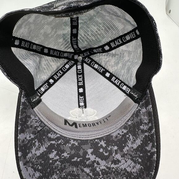 Black Clover Hat Cap Fitted Mens Small/Medium Black Camo Mesh Trucker Live Lucky - Picture 7 of 7